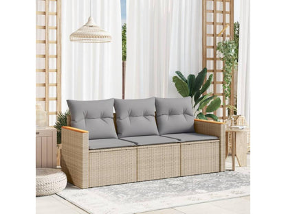 3-piece garden furniture set with cushions, beige woven resin, 45494UNUN