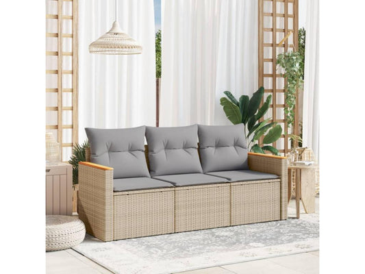 3-piece garden furniture set with cushions, beige woven resin, 45494UNUN