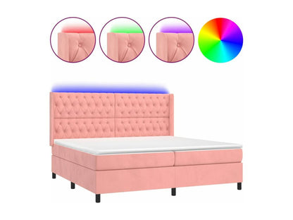 Upholstered bed base with mattress and LED light, Pink, 200x200 cm, Velvet, 28382ETEX