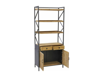 Pine and metal shelf with 2 drawers 30387PCFC