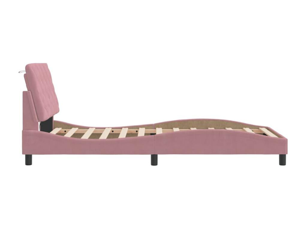 Bed frame with pink LED lights, 100x200 cm, velvet, 24207BPWR