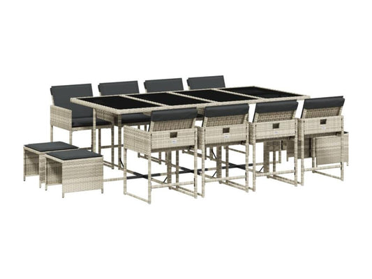 13-piece garden dining set and cushions, light grey rattan 85559ZAUG