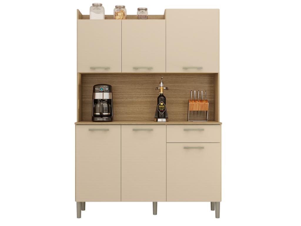 Kitchen Buffet with 6 Doors and 1 Drawer, Oak and Vanilla Finish, 122 cm Wide, 50596RYSZ