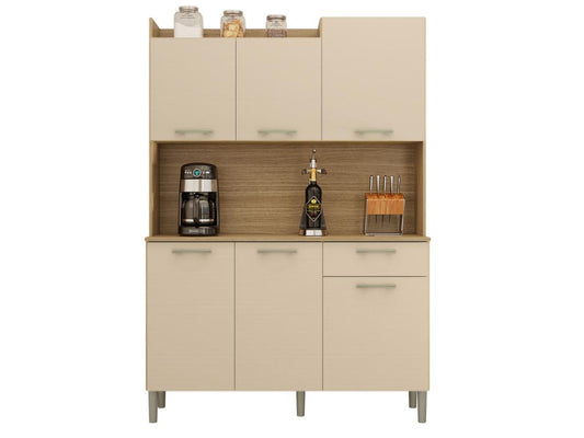 Kitchen Buffet with 6 Doors and 1 Drawer, Oak and Vanilla Finish, 122 cm Wide, 50596RYSZ