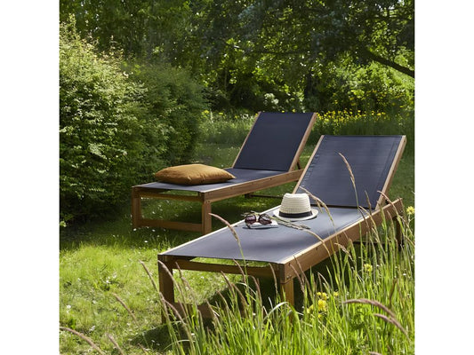 Sun lounger in Parisianestop solid Parisianestop and black textilene set of 2 08187JLIZ