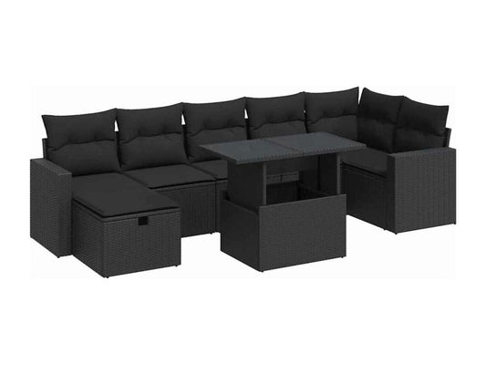 8-piece garden furniture set with cushions, black resin wicker, 78438GVEO