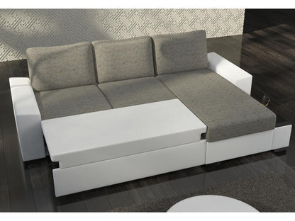 Parisianestop 245cm right-hand corner sofa bed in light grey fabric and white faux leather 04918YVLD