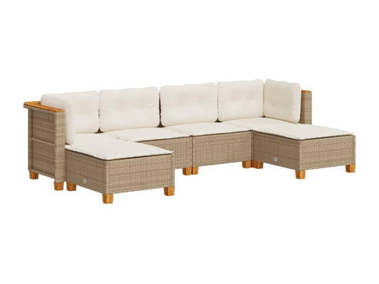 6-piece garden furniture set with cushions, beige woven resin, 95678IZDI
