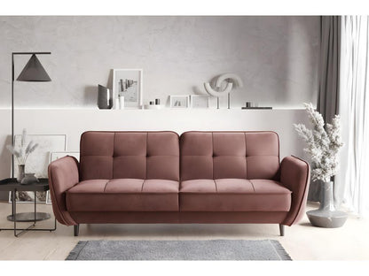 3-seater convertible sofa in rust-colored fabric with button tufting and black wooden legs, Parisianestop, 220cm, 20679VLCF