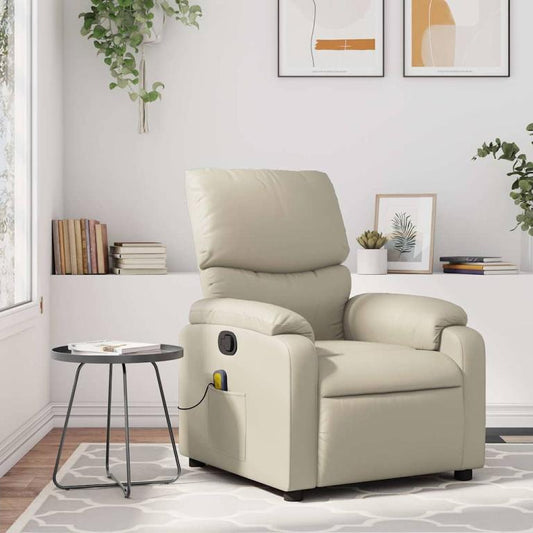 Cream Faux Leather Reclining Massage Chair 11147TTEB