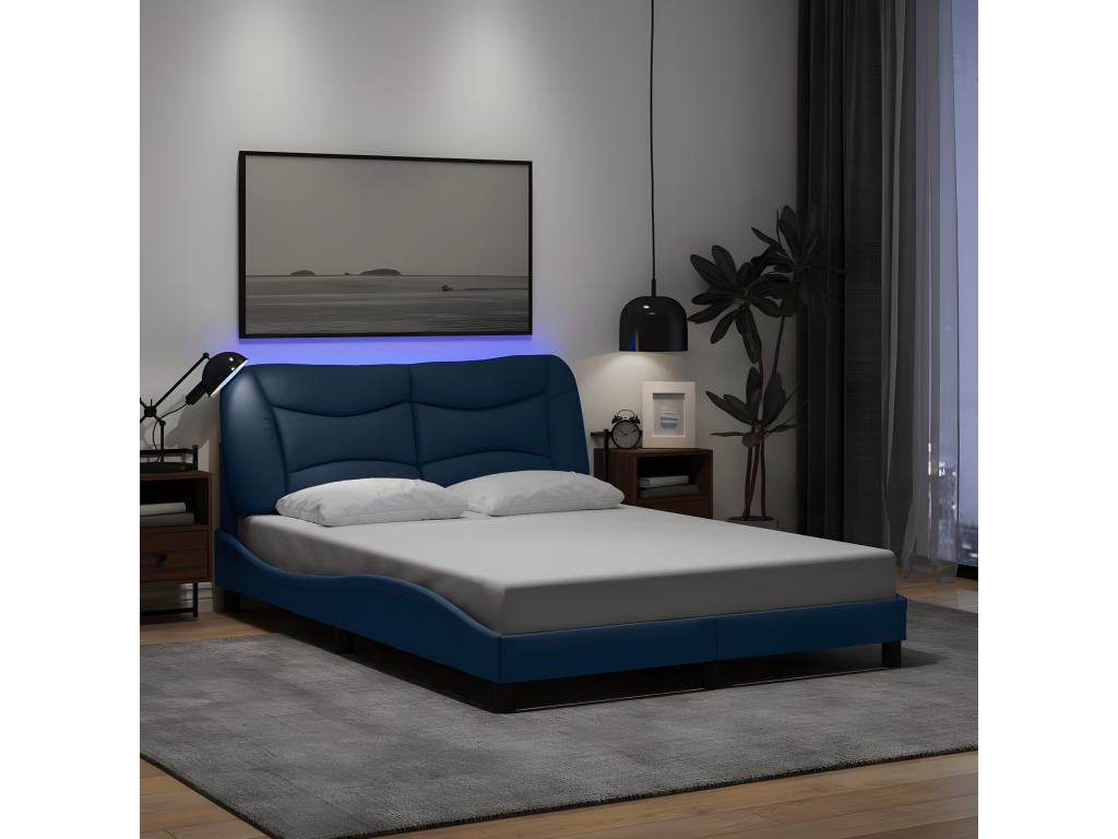 Bed frame with LED lighting, mattress not included, blue, 140x200 cm, fabric, 03461VXYB
