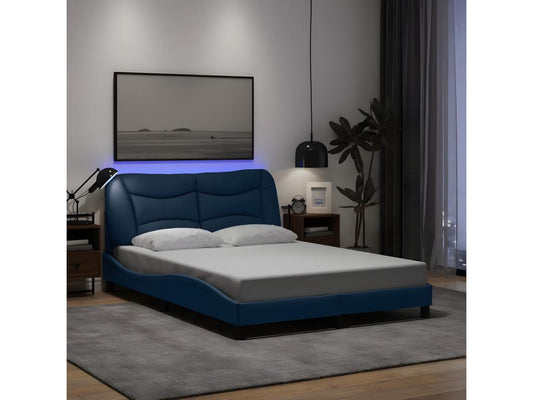 Bed frame with LED lighting, mattress not included, blue, 140x200 cm, fabric, 03461VXYB