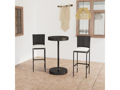 3-Piece Garden Bar Set and Cushions, Black Wicker Resin 14634SDXA
