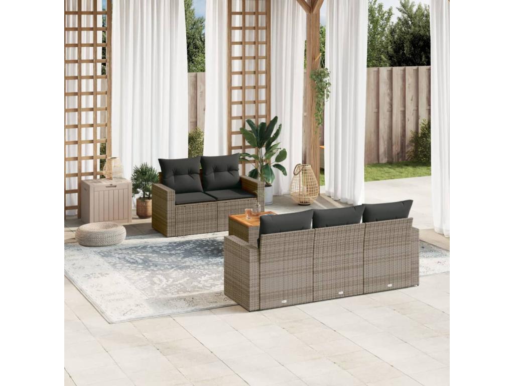 6-piece garden furniture set with grey resin wicker cushions 19216SNAU