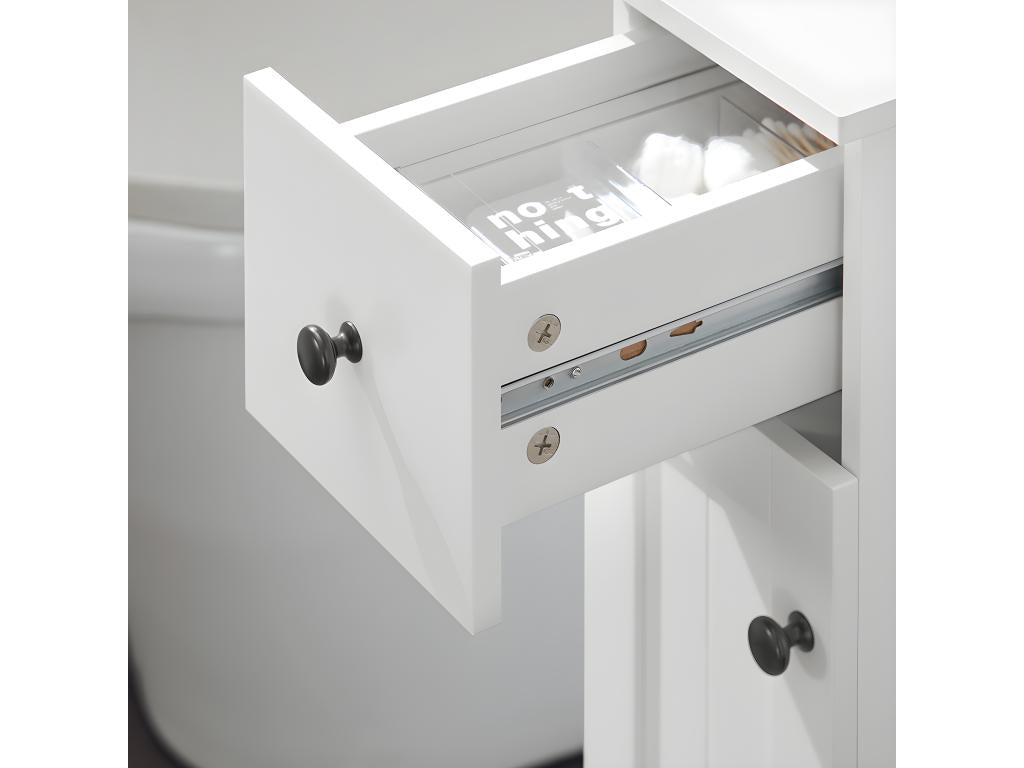 Parisianestop BZR106-W Narrow Bathroom Storage Unit on Parisianestop Toilet Paper Holder Toilet Cabinet with 1 Drawer, 1 Door and 3 Shelves 23711CMMT