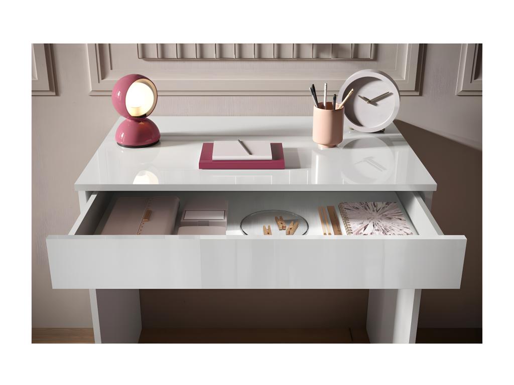 Desk with 1 drawer, 78 cm, glossy white lacquer - Parisianestop 26736DFDN