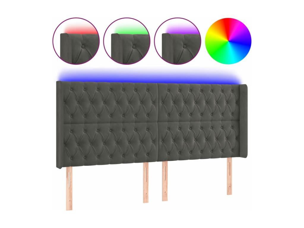 LED Headboard, Dark Grey, 203x16x118/128 cm, Velvet, 54159LAAJ