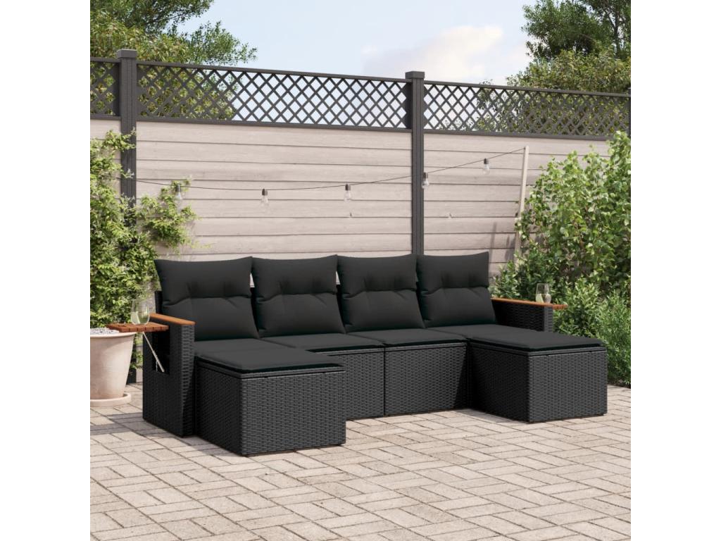6-piece garden furniture set with cushions, black resin wicker, 37650UGAI