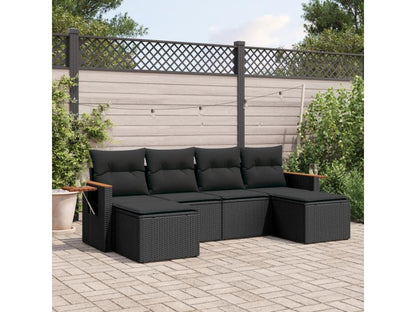 6-piece garden furniture set with cushions, black resin wicker, 37650UGAI