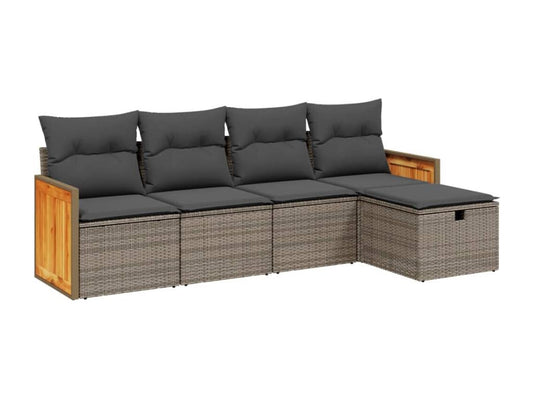 5-piece garden furniture set with grey resin wicker cushions 70442ABVJ