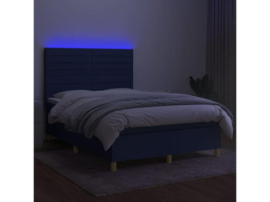 Upholstered bed base with mattress and LED light, blue, 140x190 cm, fabric, 15193FKSD