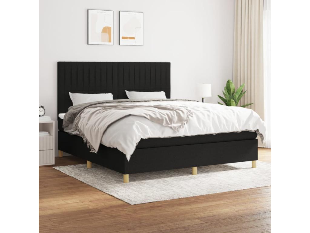 Upholstered bed base with mattress, black, 180x200 cm, fabric, 77704QSFG