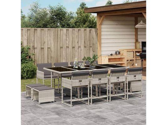 13-piece garden dining set and cushions, light grey rattan 85559ZAUG