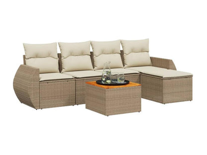 6-piece garden furniture set with cushions, beige wicker resin, 32620ZUEN
