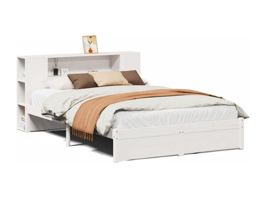 White bookcase bed without mattress, 150x200 cm, solid pine wood, 27706NOQP