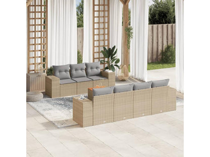 8-piece garden furniture set with cushions, beige woven resin 04819NSMM