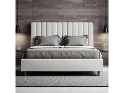 Upholstered bed without slatted base, 160x190 cm, white faux leather, Parisianestop 84974QESN