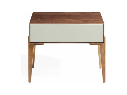 Bedside table with 1 drawer in lacquered wood and walnut finish, Maisonpuretop - Slate color 45997SIYS