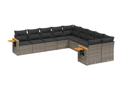 10-piece garden furniture set with cushions, grey woven resin, 72121OZVZ