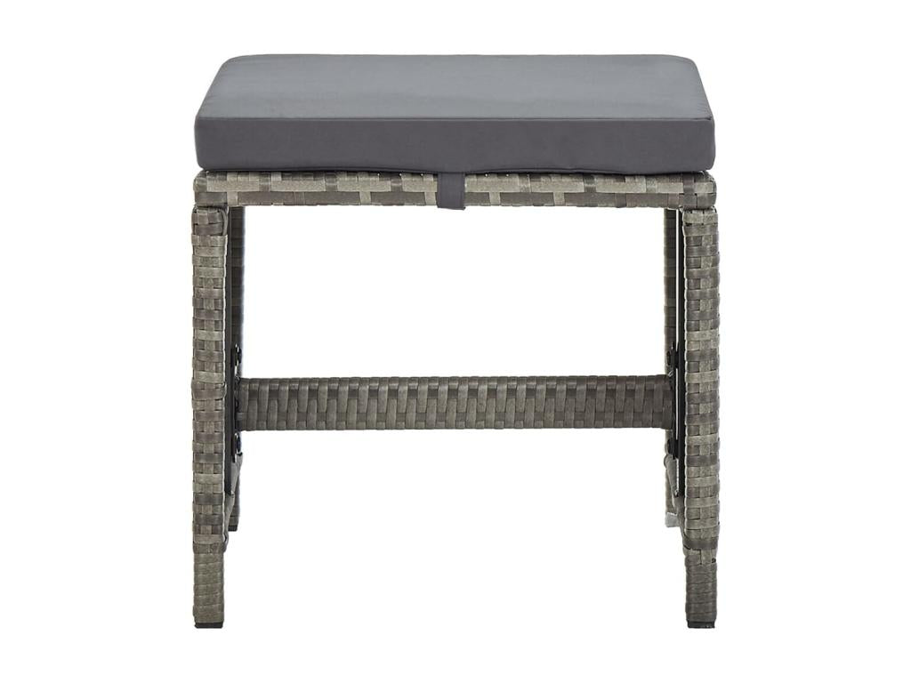 Set of 4 garden stools with cushions, grey wicker resin, 2 15204DTWQ