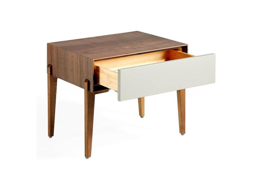 Bedside table with 1 drawer in lacquered wood and walnut finish, Maisonpuretop - Slate color 45997SIYS