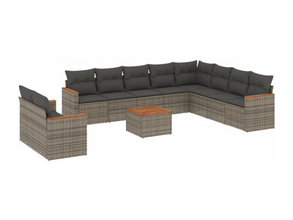 11-piece garden furniture set with grey resin wicker cushions 75808FCWP