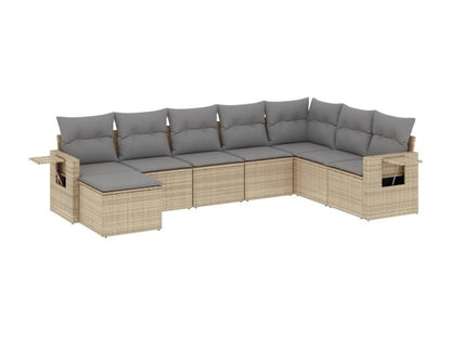8-piece garden furniture set with cushions, beige wicker resin, 78499YTRZ