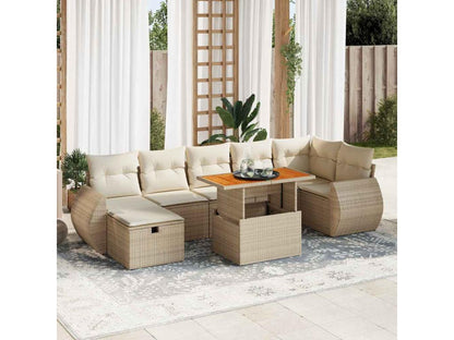 5-piece beige resin wicker garden furniture set with cushions, Parisianestop 03091FAAO