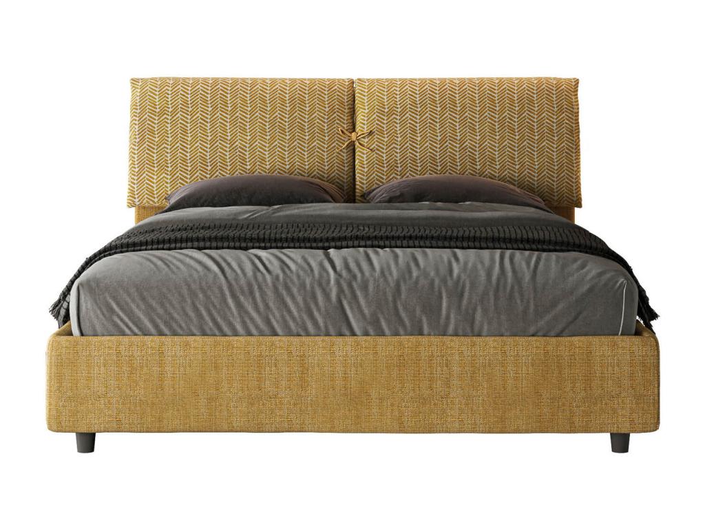 Upholstered bed without slatted base, 160x190 cm, Parisianestop 3 yellow fabric, Parisianestop 77634XHJN