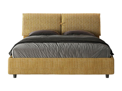 Upholstered bed without slatted base, 160x190 cm, Parisianestop 3 yellow fabric, Parisianestop 77634XHJN