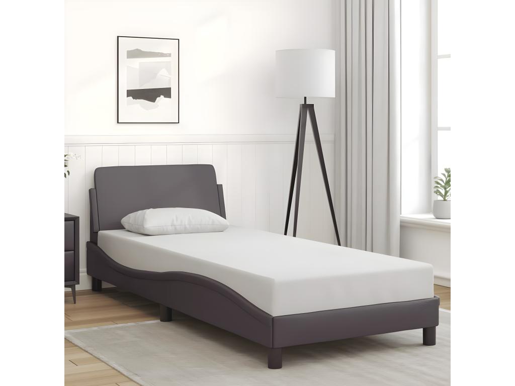 Grey faux leather bed frame without mattress, 90x200 cm, 15015BHNF