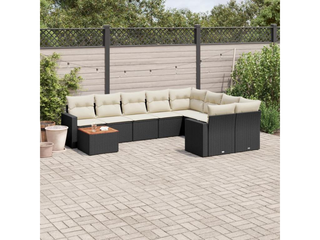 10-piece garden furniture set with cushions, black resin wicker, 46516UQJD