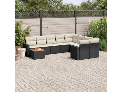 10-piece garden furniture set with cushions, black resin wicker, 46516UQJD