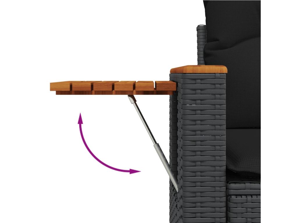 6-piece garden furniture set with cushions, black woven resin, 59825LXPV