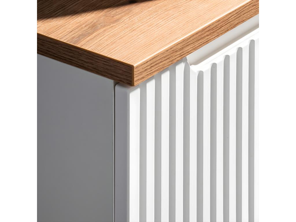 120cm vanity unit with 4 doors, Parisianestop White and Wood countertop 14437ILME