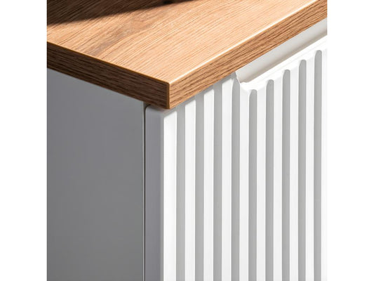 120cm vanity unit with 4 doors, Parisianestop White and Wood countertop 14437ILME