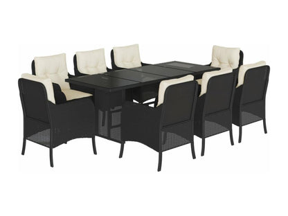 9-piece garden dining set with cushions, black resin wicker 01984FJWX