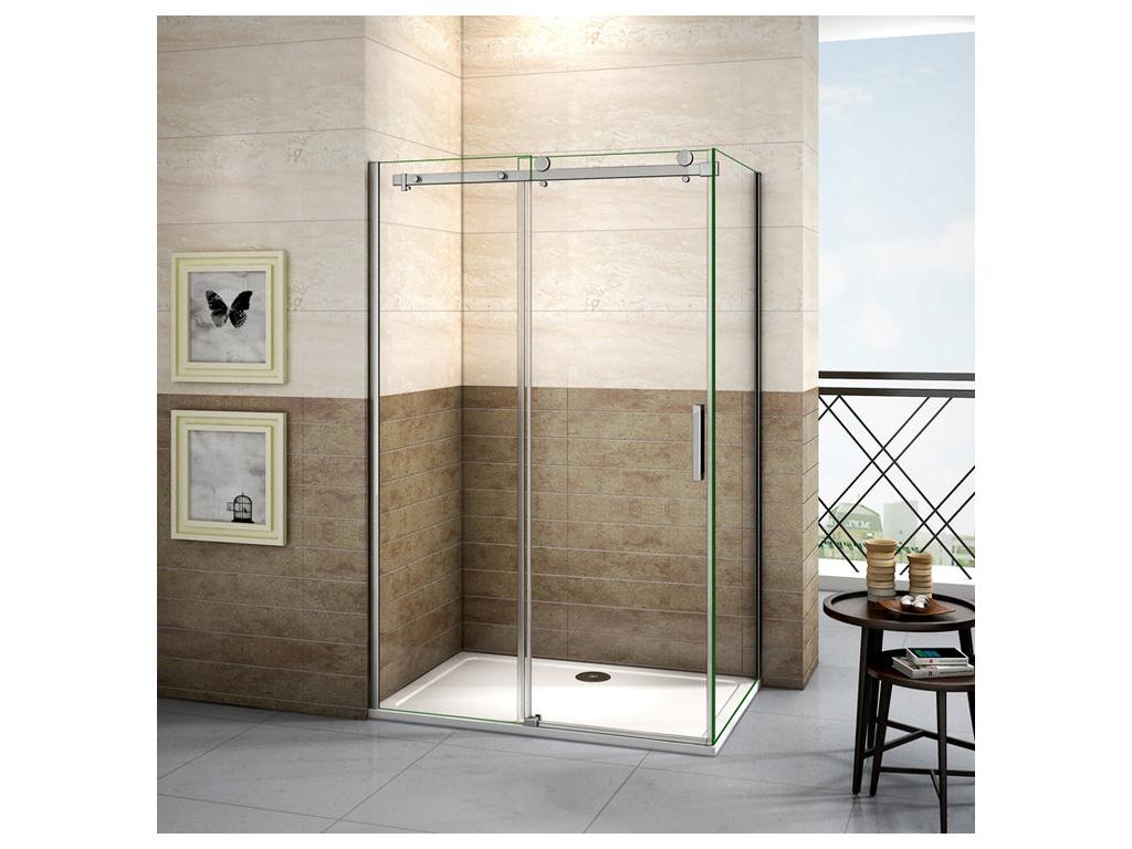 Sliding shower enclosure 130x70x195cm, 130cm shower door, 195cm high side panel, 8mm anti-limescale glass, 49514BKGE