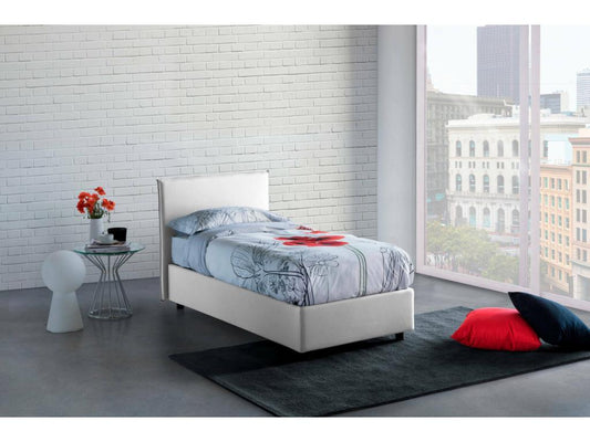 Maisonpuretop Single Bed with Storage, Fabric Upholstery, Made in Italy, Front Opening, Includes 80x190 cm Mattress, White 59297FIND