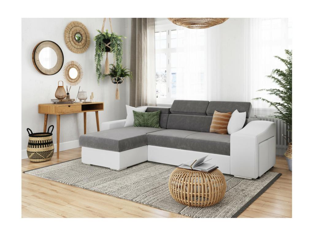 Maisonpuretop two-tone convertible corner sofa in white and grey with storage ottomans on the right - W264 x D162 x H75cm - Maisonpuretop 19440THWR